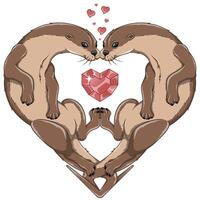 Pair of Marian otters forming a heart vector