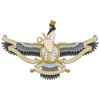 Zoroastrian winged solar disk with ribbon vector
