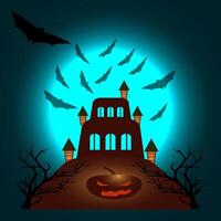 halloween background with castle and bats vector