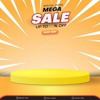 special offer mega sale discount template banner with blank space 3d podium for product sale with abstract gradient orange and yellow background design vector