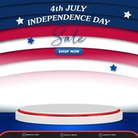 4th of july american independence day sale background banner with 3d podium for sale with abstract gradient blue red and white design vector