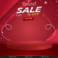 special sale discount with square template banner blank space 3d podium for product sale with abstract gradient red background design vector
