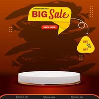 limited big sale discount with square template banner blank space 3d podium for product sale with abstract gradient brown and orange background design vector
