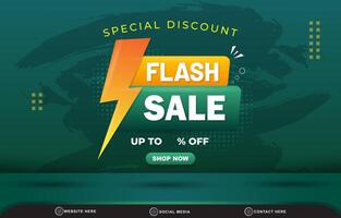special discount flash sale with landscape template banner and copy space 3d podium for product sale with abstract gradient green background design vector