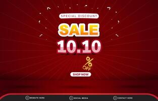 special discount sale 10.10 with landscape template banner and copy space for product sale with abstract gradient red background design vector