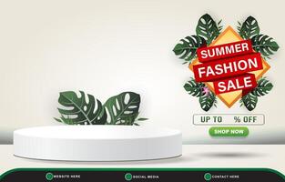 summer sale banner for social media post with copy space 3d podium for product sale with abstract gradient white and green background design vector