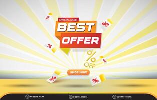 special sale best offer discount for social media post template banner with blank space 3d podium for product sale with abstract gradient white and yellow background design vector
