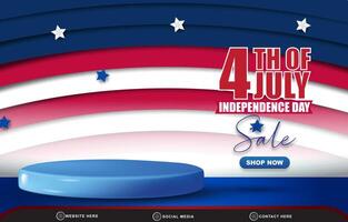 4th of july independence day sale background banner with 3d podium for sale with abstract gradient blue red and white design vector