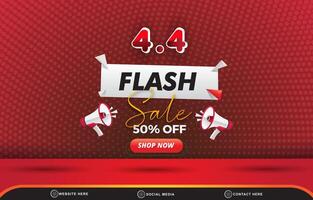 04.04 flash sale discount template banner with copy space 3d podium for product sale with abstract gradient red background design vector