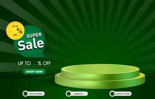 super sale discount for social media post banner with 3d podium for product sale with abstract gradient green background design vector