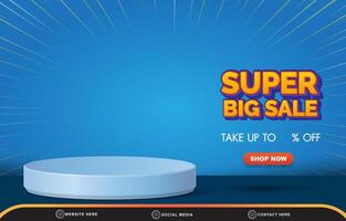 super big sale for social media post banner with copy space 3d podium for product sale with abstract gradient blue background design vector