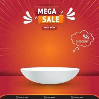 mega sale discount for social media post template banner with copy space 3d podium for product with abstract gradient orange background design vector