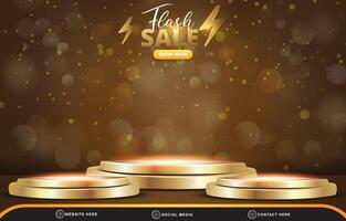 flash sale discount template banner with blank space 3d podium for product sale with abstract gradient brown and golden background design vector