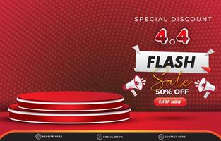 special discount 04.04 flash sale template banner with copy space 3d podium for product sale with abstract gradient red background design vector