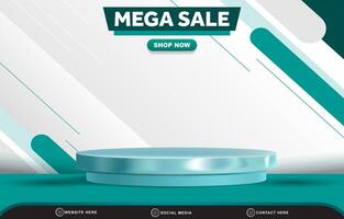 mega sale template banner with blank space 3d podium for product sale with abstract gradient green and white background design vector