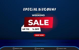 weekend sale discount with square template banner copy space for product sale with abstract gradient blue background design vector