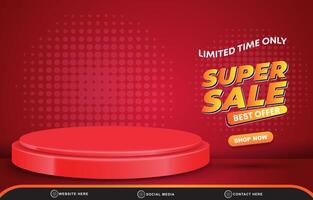 limited super sale with landscape template banner and copy space 3d podium for product sale with abstract gradient red background design vector