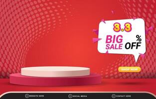 03.03 big sale discount template banner with blank space 3d podium for product sale with abstract gradient red background design vector