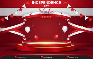 78th of august indonesian independence day sale landscape banner for social media post with 3d podium for sale with abstract gradient red and white background design1 vector