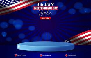 4th of july american independence day sale banner with 3d podium for sale with abstract gradient blue background design vector