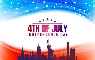 4th of july landscape banner for social media post with city and abstract gradient blue white and red background design vector