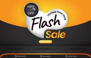 limited flash sale discount template banner with blank space 3d podium for product sale with abstract gradient orange and black background design vector