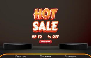 hot sale discount template banner with blank space 3d podium for product sale with abstract gradient black and red background design vector