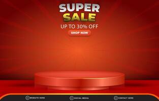 super sale discount template banner with blank space 3d podium for product sale with abstract gradient red background design vector