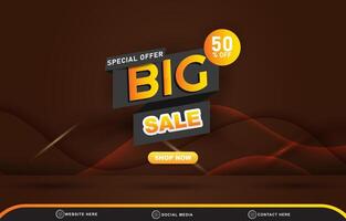 special offer big sale template banner with blank space 3d podium for product sale with abstract gradient brown background design vector