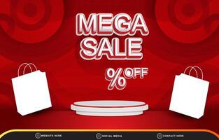 elegant mega sale discount template banner with blank space 3d podium for product sale with abstract gradient red background design vector