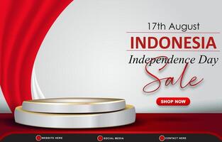 17th of august indonesian independence day sale banner with 3d podium for sale with abstract gradient red and white background design3 vector