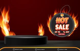 elegant hot sale discount template banner with blank space 3d podium for product sale with abstract gradient black and red background design vector