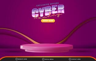 cyber monday discount sale template banner with blank space 3d podium for product sale with abstract gradient purple background design vector