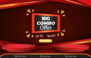 big offer sale discount template banner with blank space 3d podium for product sale with abstract gradient red background design vector
