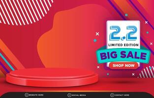 3d modern 02.02 big sale template banner with blank space 3d podium for product sale with abstract gradient red background design vector