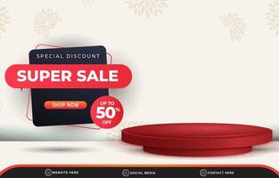 special discount super sale template banner with blank space 3d podium for product sale with abstract gradient white background design vector