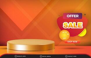 offer sale discount template banner with blank space 3d podium for product sale with abstract gradient orange and red background design vector