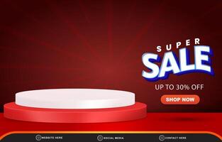 super sale discount template banner with blank space 3d podium for product sale with abstract gradient red background design vector