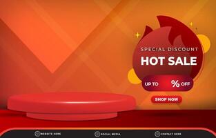 special discount hot sale template banner with blank space 3d podium for product sale with abstract gradient orange and red background design vector