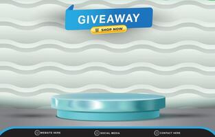giveaway sale discount social media template banner with blank space 3d podium for product sale with abstract gradient white background design vector