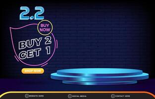02.02 discount sale template banner with blank space 3d podium for product sale with abstract gradient dark blue background design vector