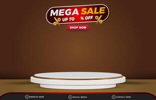 mega sale discount template banner with blank space 3d podium for product sale with abstract gradient brown background design vector