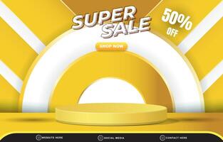 super sale discount social media template banner with blank space 3d podium for product sale with abstract gradient yellow background design vector