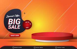 special offer big sale discount template banner with blank space 3d podium for product sale with abstract gradient orange and yellow background design vector
