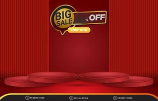 big sale discount template banner with blank space 3d podium for product sale with abstract gradient red background design vector
