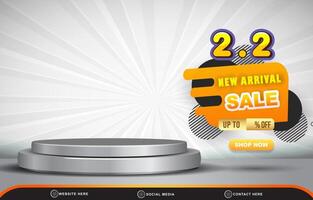02.02 new arrival discount sale template banner with blank space 3d podium for product sale with abstract gradient white background design vector
