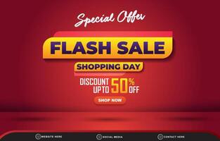 special offer flash sale discount template banner with blank space for product sale with abstract gradient red background design vector