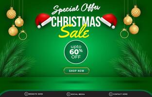 elegant christmas sale template banner with blank space for product sale with abstract gradient green background design vector