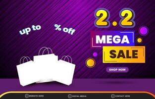 elegant 02.02 mega sale discount template banner with blank space for product sale with abstract gradient purple and black background design vector