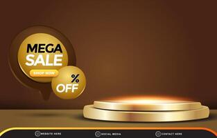 mega sale discount template banner with blank space 3d podium for product sale with abstract gradient brown and golden background design vector